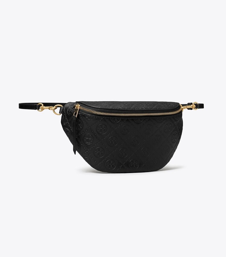 Tory Burch diseñador riñoneras Riñonera de piel con monograma en T en Black ángulo