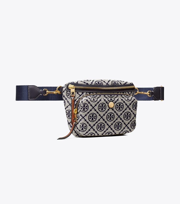 Tory Burch diseñador riñoneras Riñonera mini con monograma en forma de T en Tory Navy ángulo