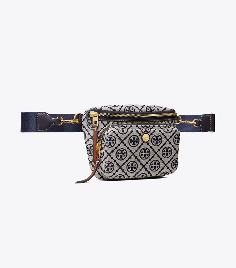 Tory Burch diseñador riñoneras Riñonera mini con monograma en forma de T en Tory Navy ángulo