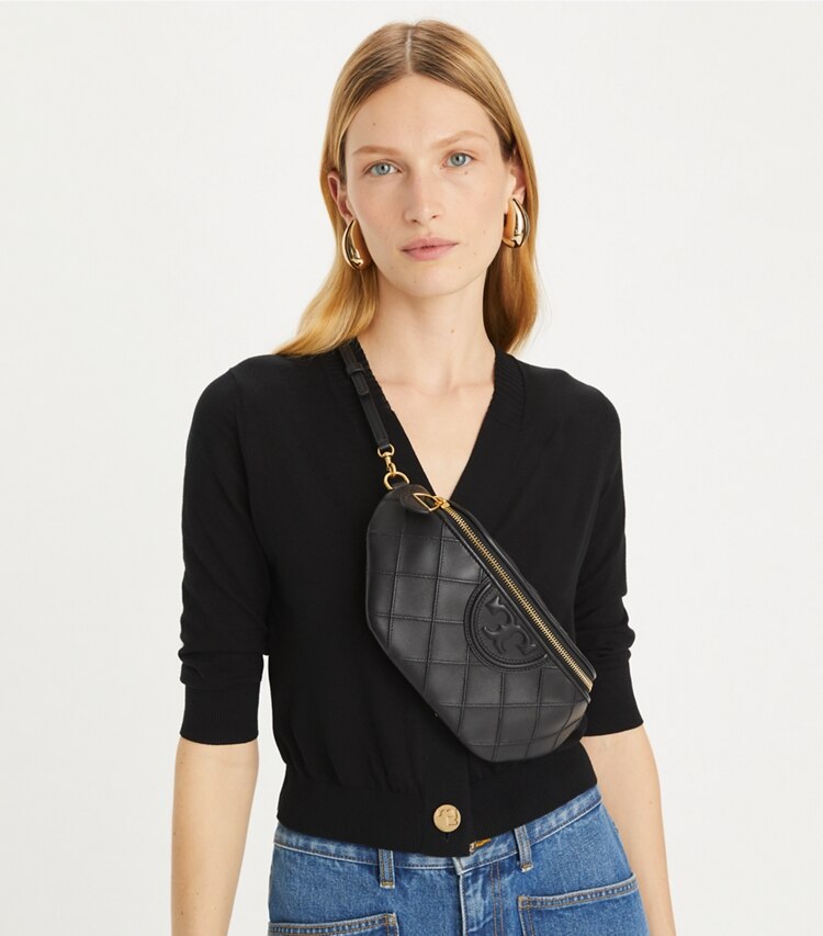 Tory Burch diseñador riñoneras Riñonera suave Fleming en Black accesorio en modelo