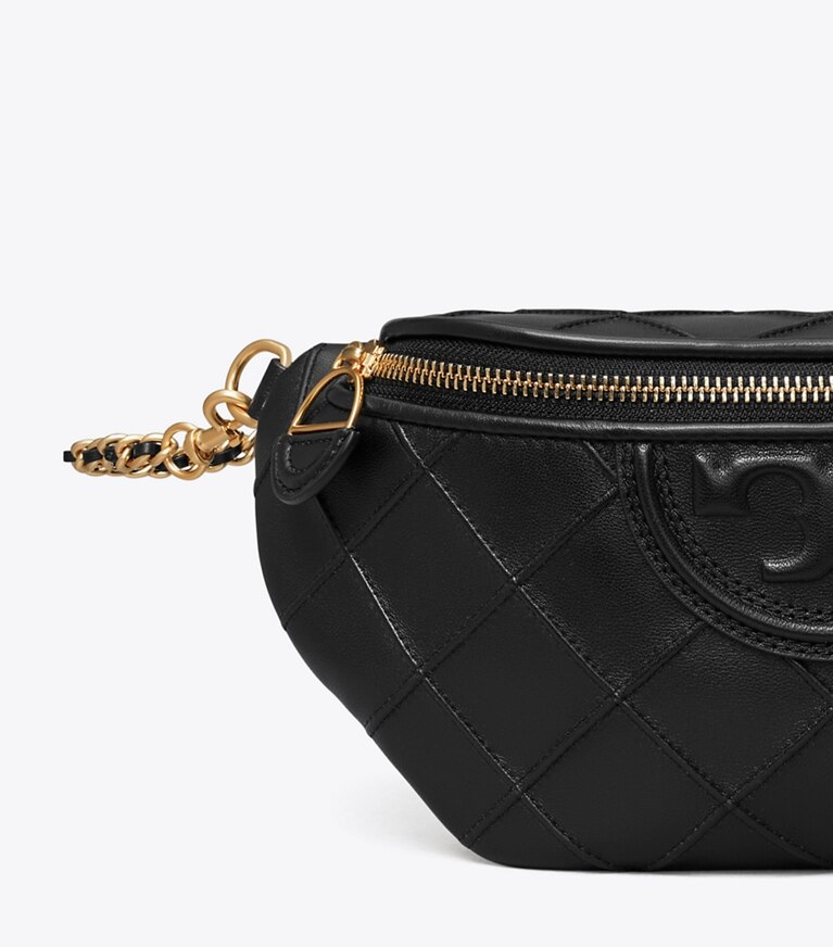 Tory Burch diseñador riñoneras Riñonera suave Fleming en Black detalle