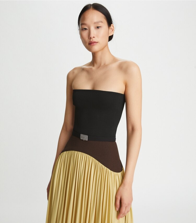 Tory Burch designer jackets Ribbed Bandeau in Black on model detail