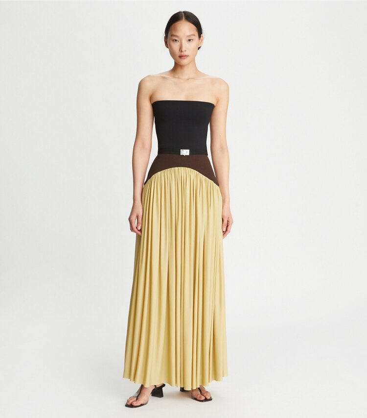 Tory Burch designer jackets Ribbed Bandeau in Black on model front