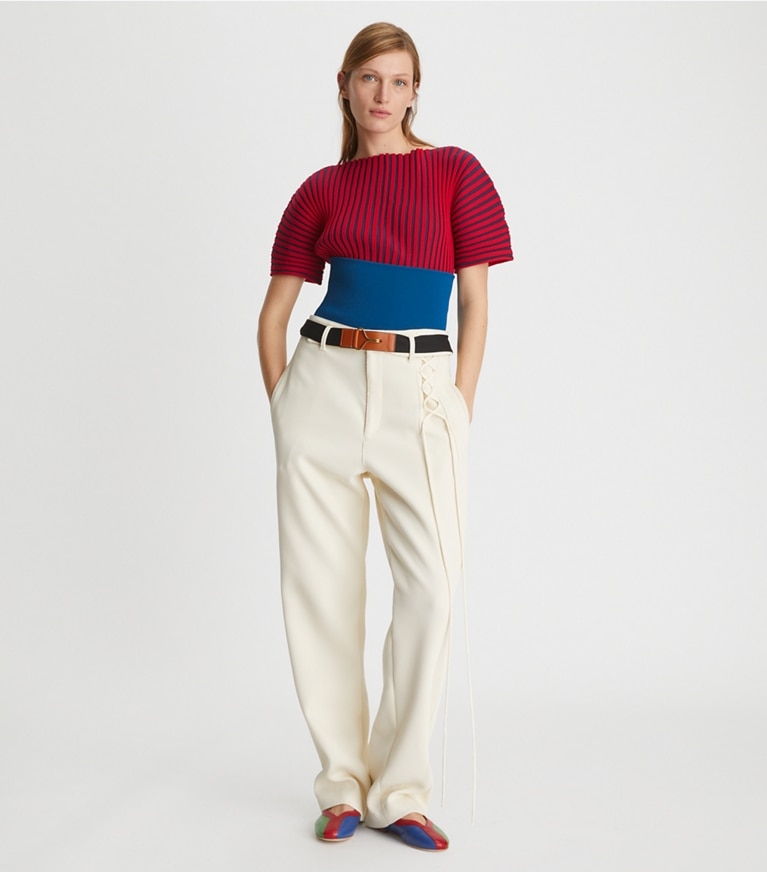 Tory Burch designer jackets Ribbed Bandeau in Dark Sea front