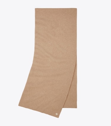 Tory Sport designer scarves Ribbed Cashmere Oversized Scarf in Natural Heather folded