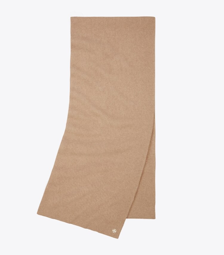 Tory Sport designer scarves Ribbed Cashmere Oversized Scarf in Natural Heather folded