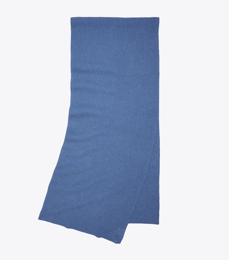 Tory Sport designer scarves Ribbed Cashmere Oversized Scarf in Blue Wash Heather folded