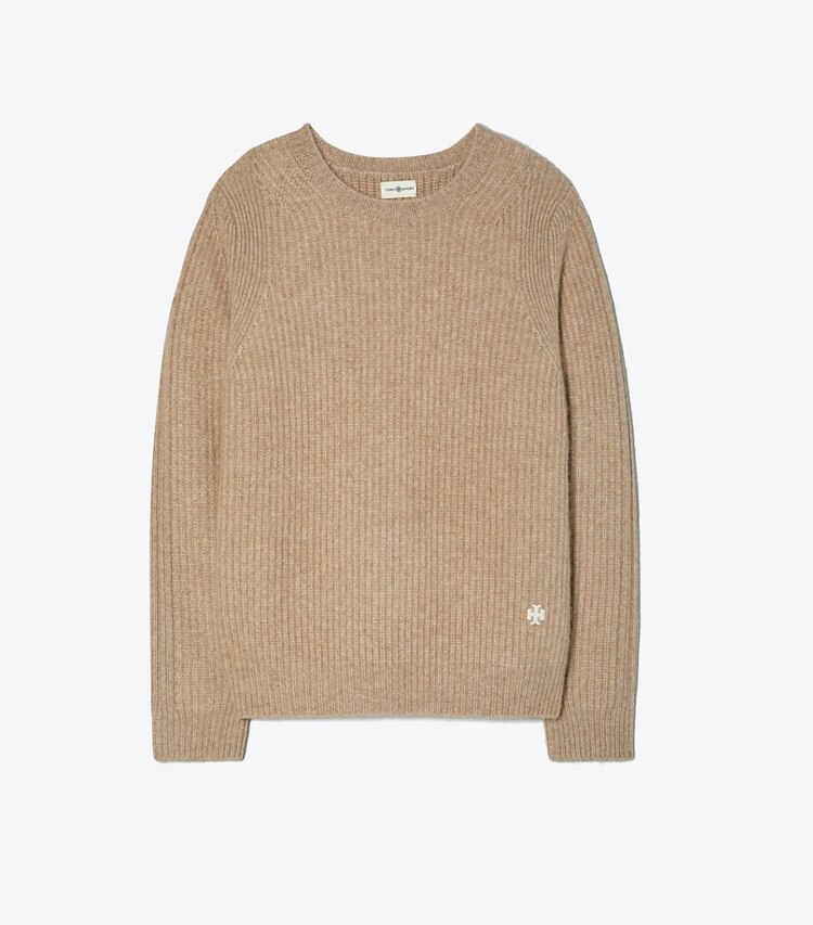 Tory Sport designer sweaters Ribbed Cashmere Sweater in Natural Heather front
