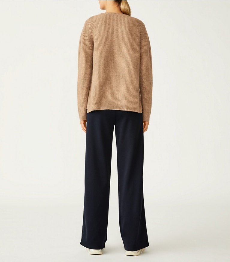 Tory Sport designer sweaters Ribbed Cashmere Sweater in Natural Heather front