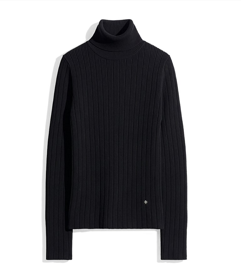Tory Burch designer sweaters Ribbed Cotton Linen Turtleneck in BLACK additional