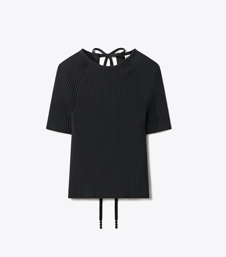 Tory Burch designer sweaters Ribbed Cotton Pullover in Black front
