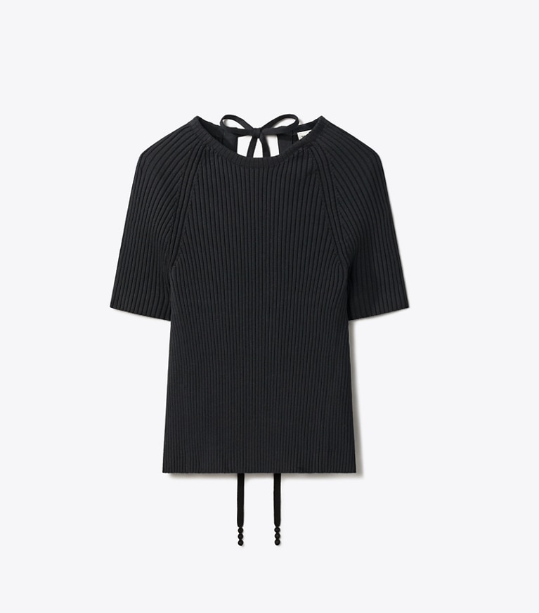 Tory Burch designer sweaters Ribbed Cotton Pullover in Black front