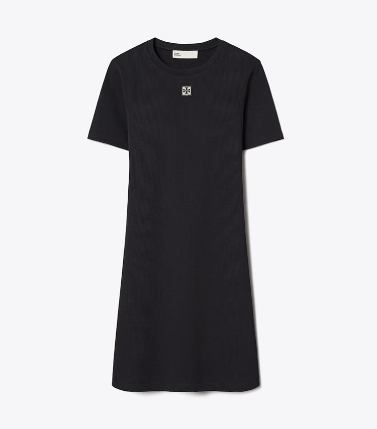 Tory Burch designer dresses Ribbed Cotton T-Shirt Dress in Black front