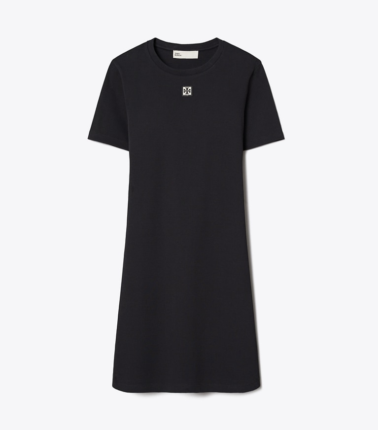 Tory Burch designer dresses Ribbed Cotton T-Shirt Dress in Black front