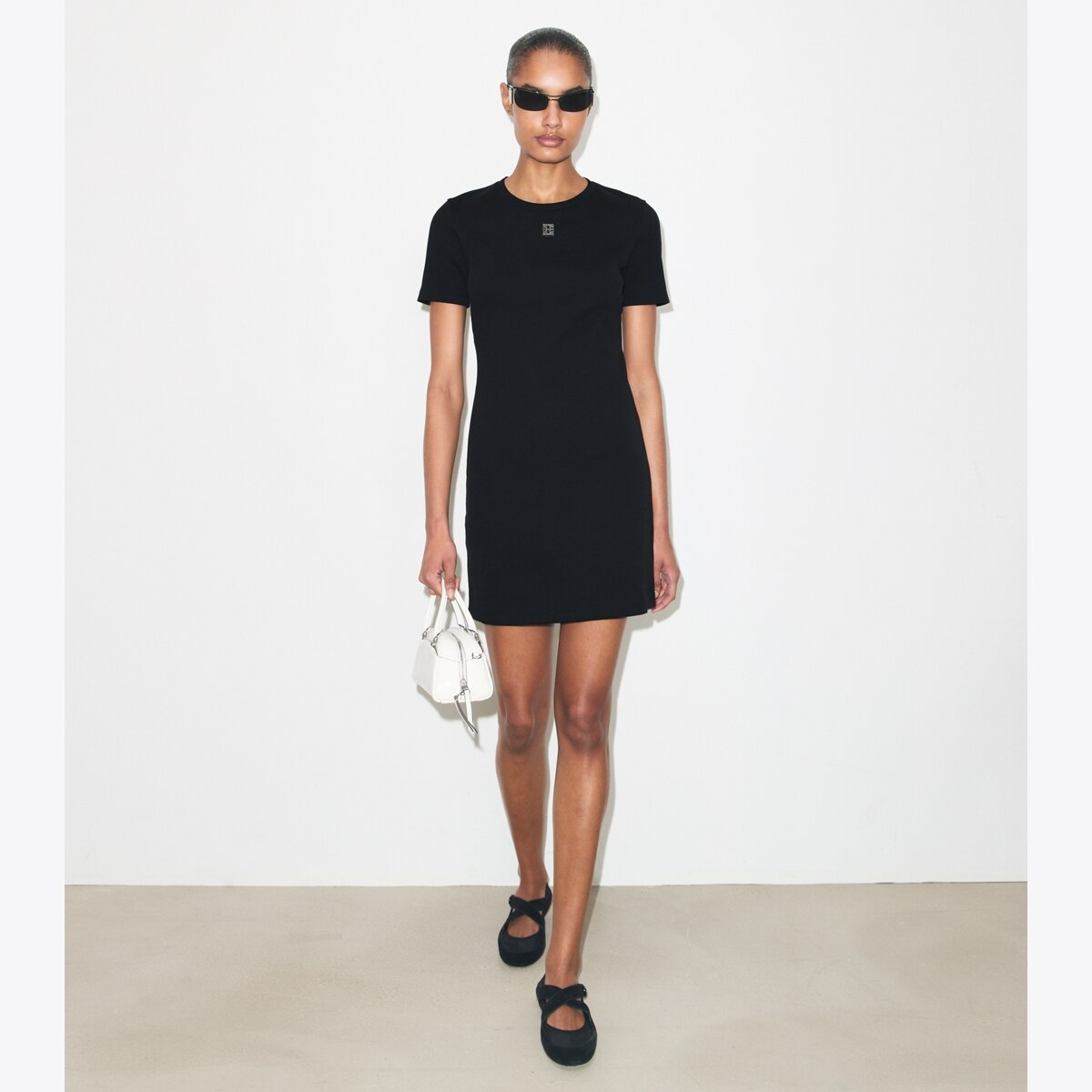 Tory Burch Women's Ribbed Cotton T-Shirt Dress in Black, size S