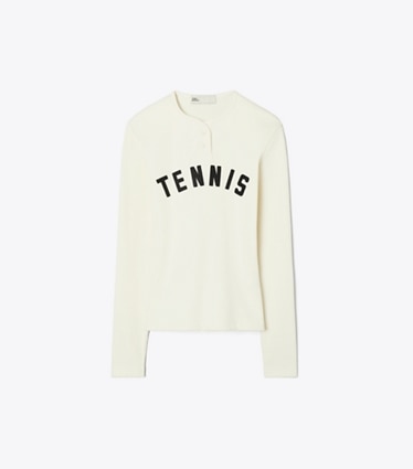 Tory Sport designer tops Ribbed Cotton Tennis Henley in NEW IVORY front