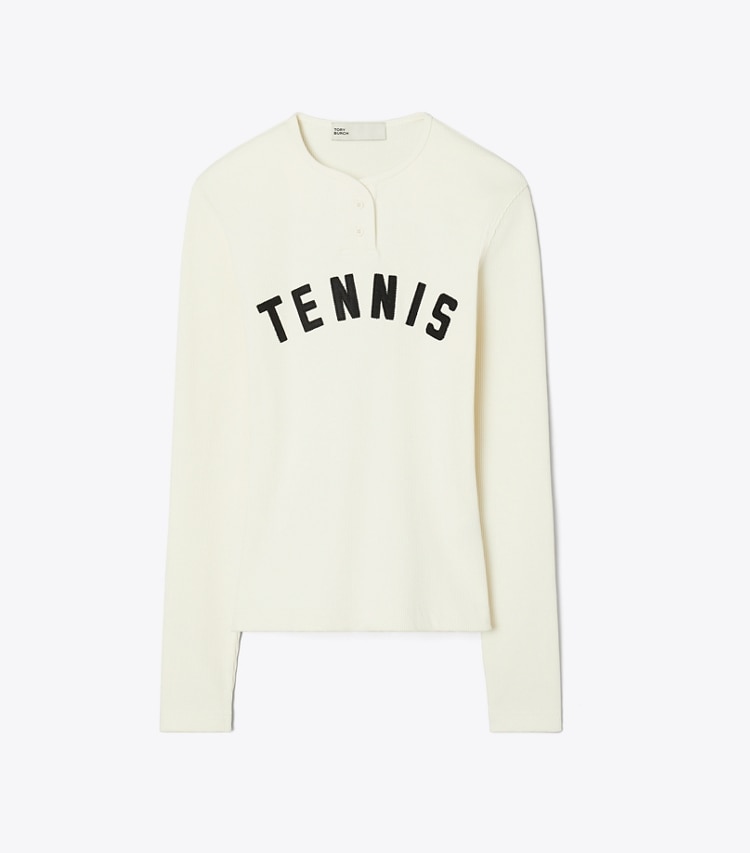 Tory Sport designer tops Ribbed Cotton Tennis Henley in NEW IVORY front