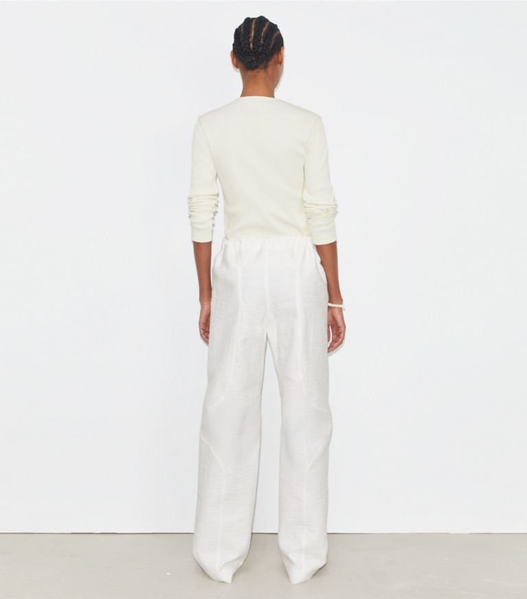 Tory Sport designer tops Ribbed Cotton Tennis Henley in NEW IVORY front
