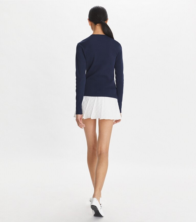 Tory Sport designer tops Ribbed Cotton Tennis Henley in Tory Navy front