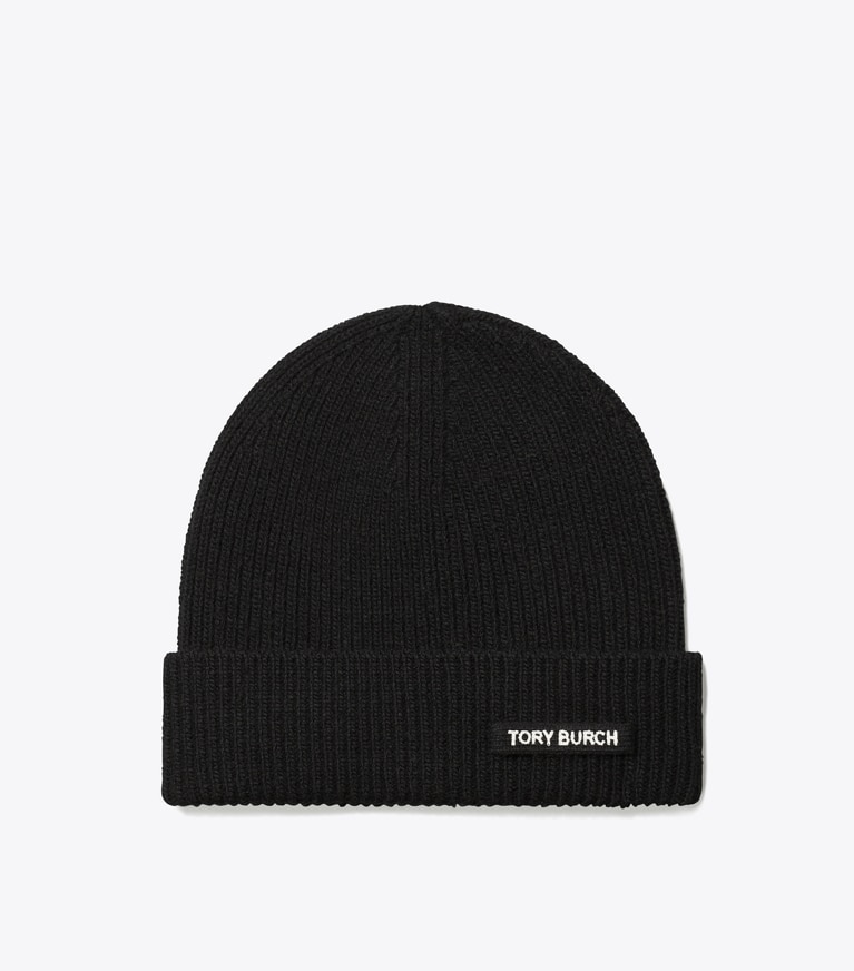 Tory Burch designer hats Ribbed Knit Beanie in Black front