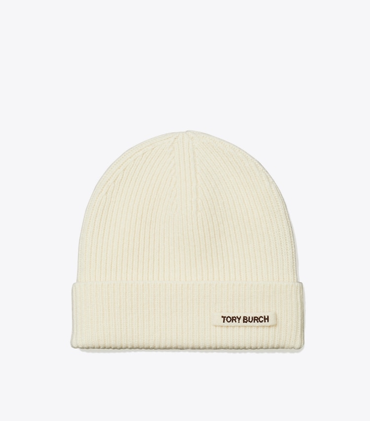 Tory Burch designer ハット リブニット ビーニー in Ivory front