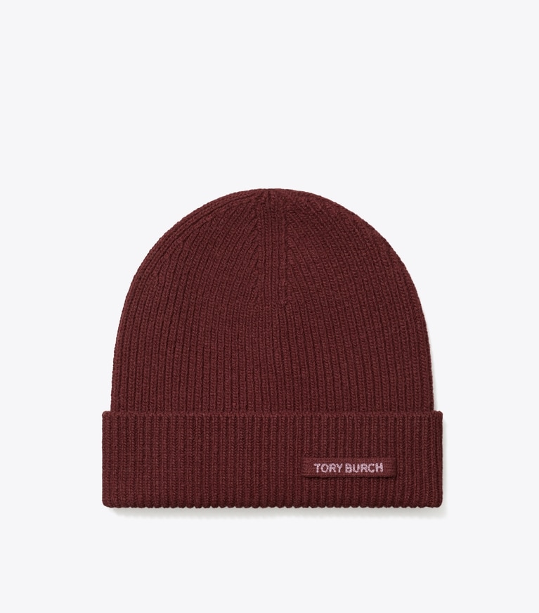 Tory Burch designer hats Ribbed Knit Beanie in Burgundy front