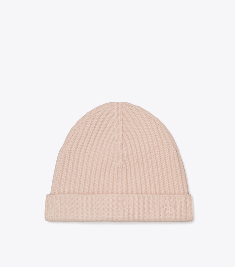 Tory Burch designer hats Ribbed Knit Cashmere Beanie in Pink front