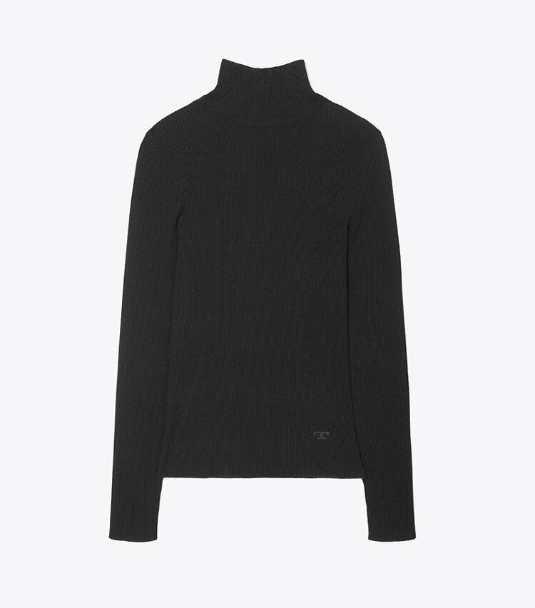 Tory Burch designer sweaters Ribbed Knit Turtleneck in BLACK front