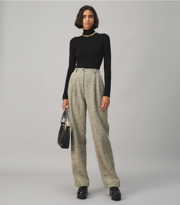Tory Burch designer sweaters Ribbed Knit Turtleneck in BLACK on model front