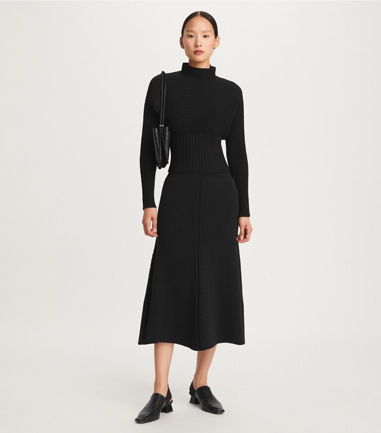 Tory Burch designer bottoms Ribbed Skirt in Black front