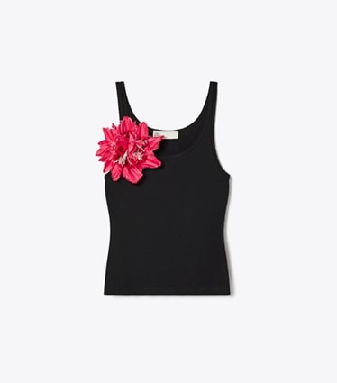 Tory Burch designer tops Ribbed Tank Top in Black front