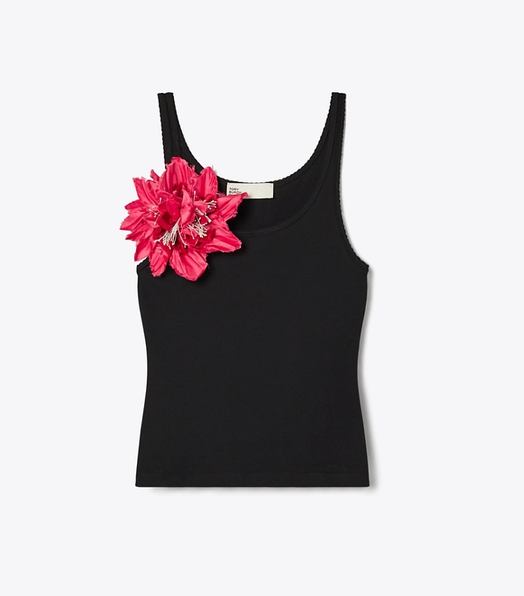 Tory Burch designer tops Ribbed Tank Top in Black front