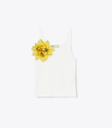 Tory Burch designer tops Ribbed Tank Top in Snow White front