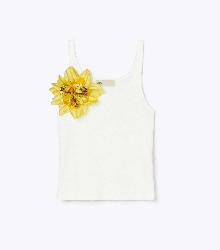 Tory Burch designer tops Ribbed Tank Top in Snow White front