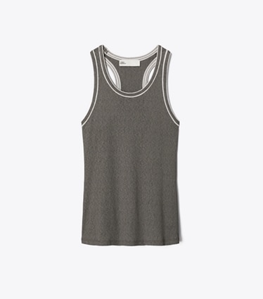 Tory Burch designer tops Ribbed Tank Top in Gray / Light Gray front