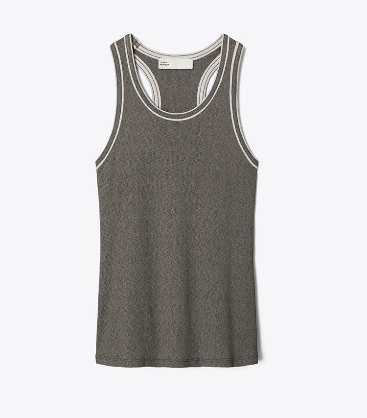 Tory Burch designer tops Ribbed Tank Top in Gray / Light Gray front