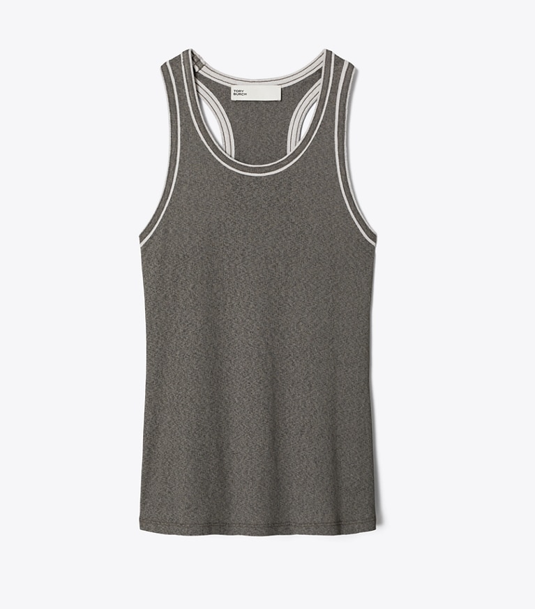Tory Burch designer tops Ribbed Tank Top in Gray / Light Gray front