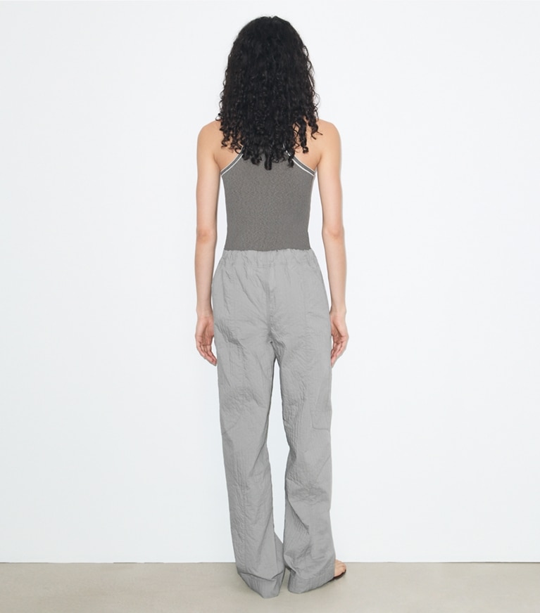 Tory Burch designer tops Ribbed Tank Top in Gray / Light Gray on model back