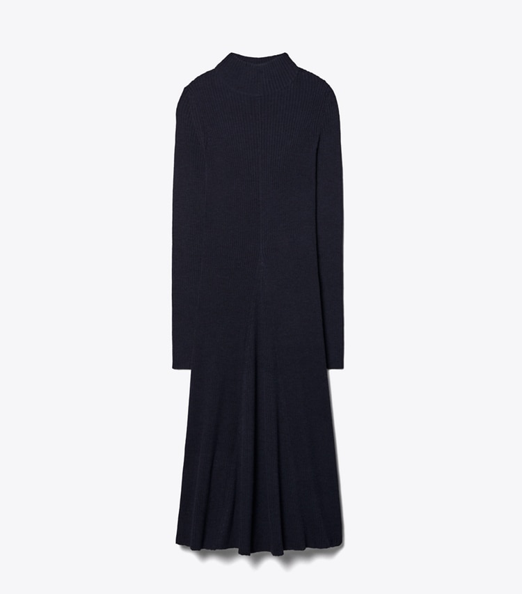 Tory Sport designer dresses Ribbed Turtleneck Dress in French Navy front