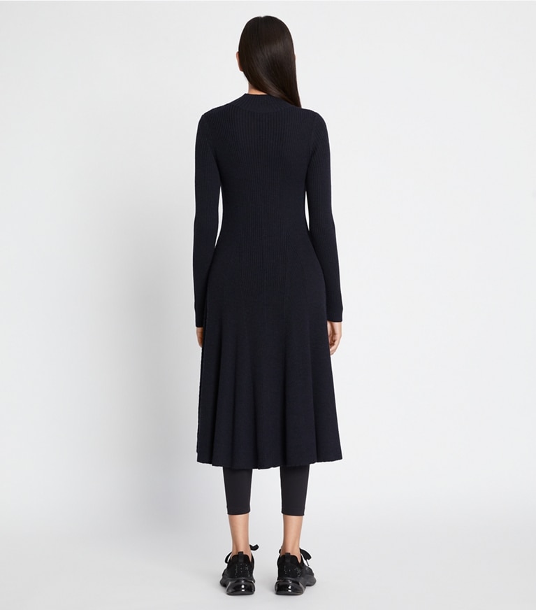 Tory Sport designer dresses Ribbed Turtleneck Dress in French Navy front