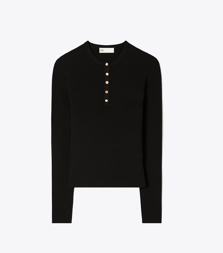 Tory Burch designer ジャケット リブ ビスコース ヘンリー in Black front