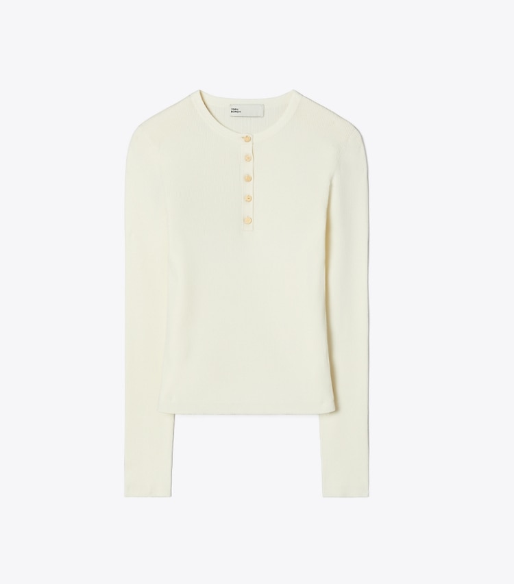 Tory Burch designer jackets Ribbed Viscose Henley in NEW IVORY front