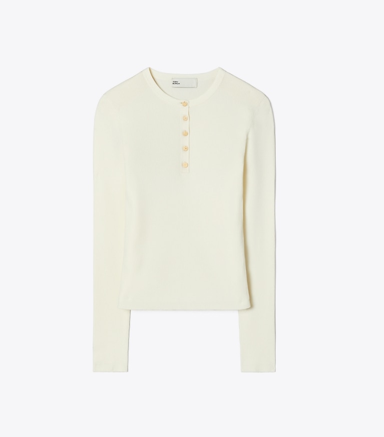 Tory Burch designer jackets Ribbed Viscose Henley in NEW IVORY front
