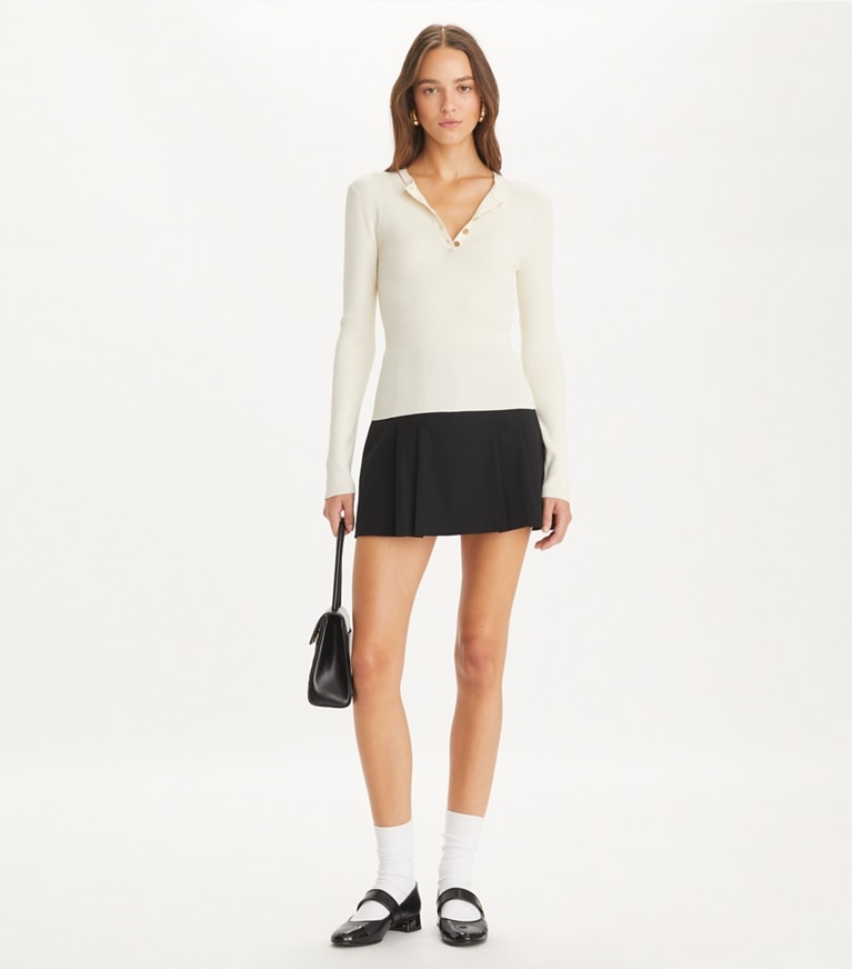 Tory Burch designer jackets Ribbed Viscose Henley in NEW IVORY front