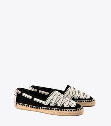 Tory Burch designer エスパドリーユ リボン エスパドリーユ in Perfect Black/New Cream/Perfect Black angle