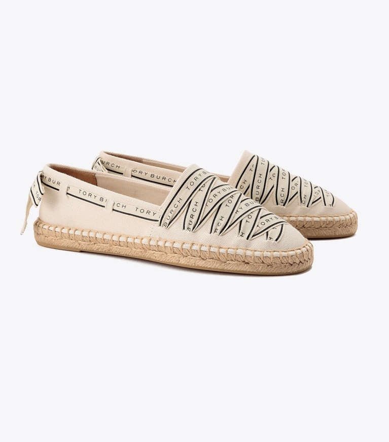 Tory Burch designer エスパドリーユ リボン エスパドリーユ in New Ivory / New Ivory / Perfect Black angle