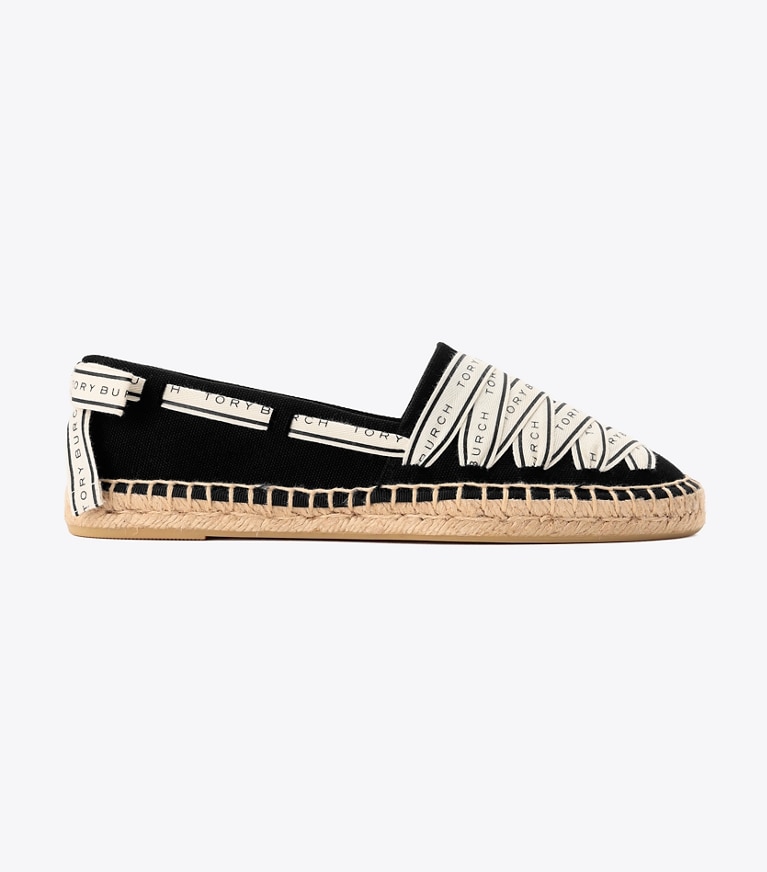 Tory Burch designer エスパドリーユ リボン エスパドリーユ in Perfect Black/New Cream/Perfect Black side