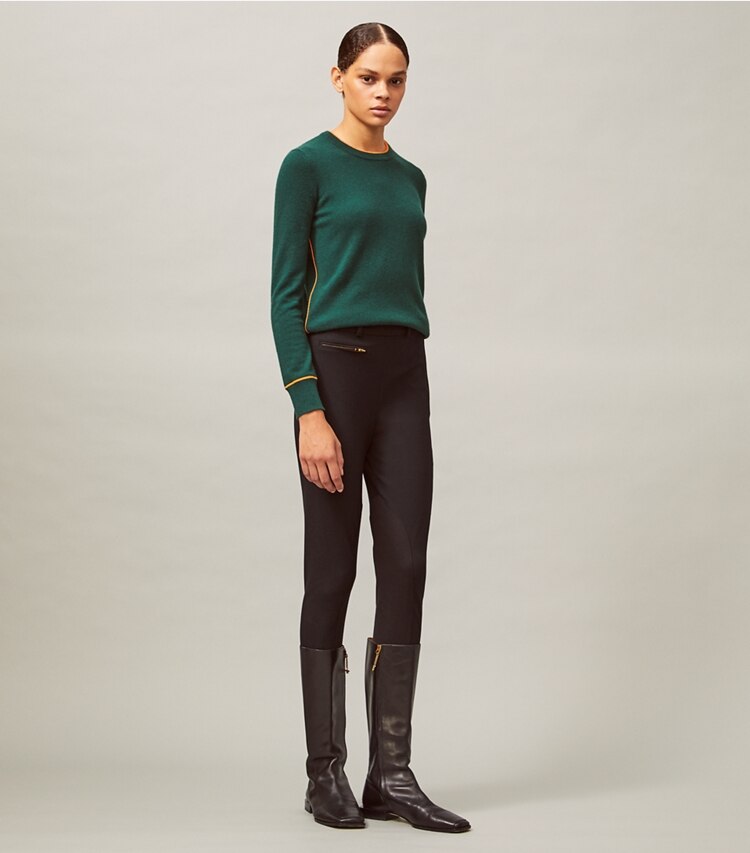 Tory Burch designer bottoms Riding Pant in Black on model front