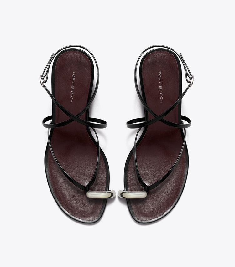 Tory Burch designer sandalen Riemchensandalette mit Piercingdetail in PERFECT BLACK / SILVER von oben