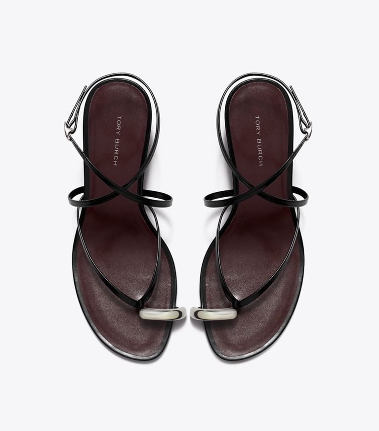 Tory Burch designer sandalen Riemchensandalette mit Piercingdetail in PERFECT BLACK / SILVER angle